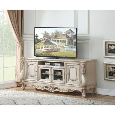 ACME 91443 Gorsedd TV Stand, Antique White ACME Furniture