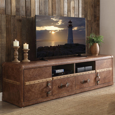 ACME 91500 Aberdeen TV Stand, Retro Brown Top Grain Leather ACME Furniture