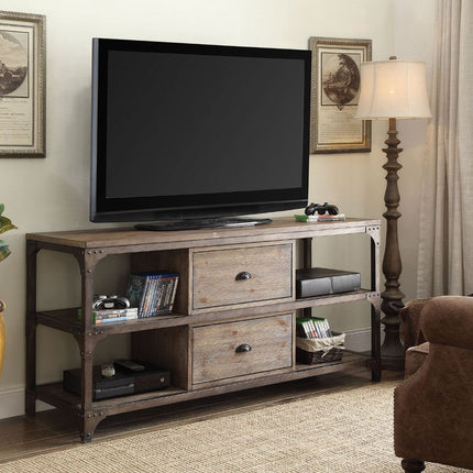 ACME 91504 Gorden TV Stand, Weathered Oak & Antique Silver (1Set/2Ctn)