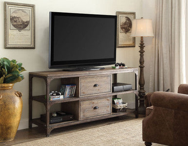 ACME 91504 Gorden TV Stand, Weathered Oak & Antique Silver (1Set/2Ctn) ACME Furniture