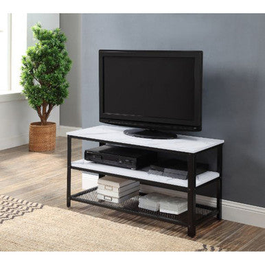 ACME 91602 Taurus TV Stand, White Printed Faux Marble & Black Finish ACME Furniture