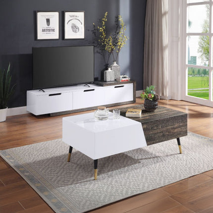 ACME 91680 Orion TV Stand, White High Gloss & Rustic Oak