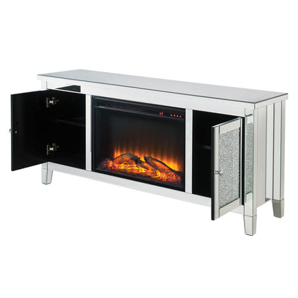 ACME 91770 Noralie TV Stand with Fireplace, Mirrored & Faux Diamonds