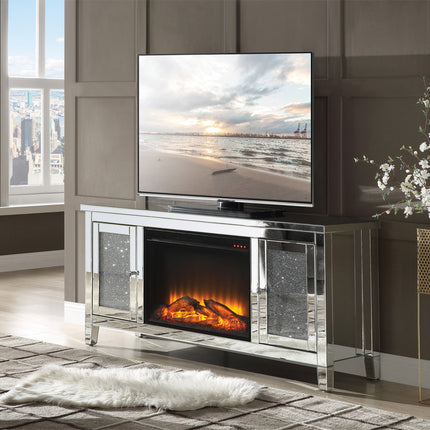 ACME 91770 Noralie TV Stand with Fireplace, Mirrored & Faux Diamonds
