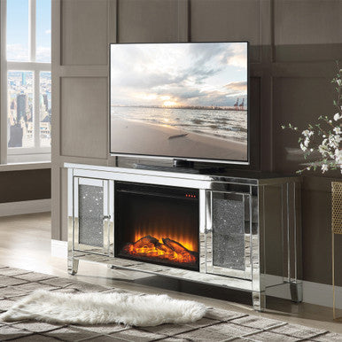 ACME 91770 Noralie TV Stand with Fireplace, Mirrored & Faux Diamonds ACME Furniture