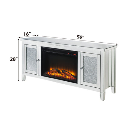 ACME 91770 Noralie TV Stand with Fireplace, Mirrored & Faux Diamonds