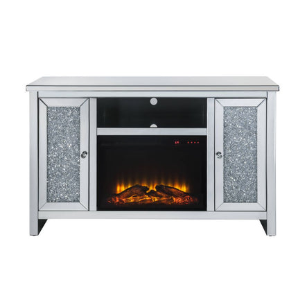 ACME 91775 Noralie TV Stand with Fireplace, Mirrored & Faux Diamonds