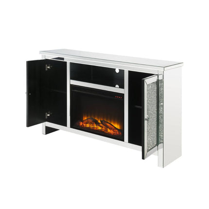 ACME 91775 Noralie TV Stand with Fireplace, Mirrored & Faux Diamonds
