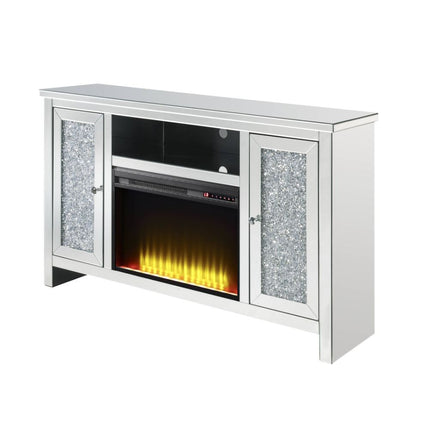 ACME 91775 Noralie TV Stand with Fireplace, Mirrored & Faux Diamonds