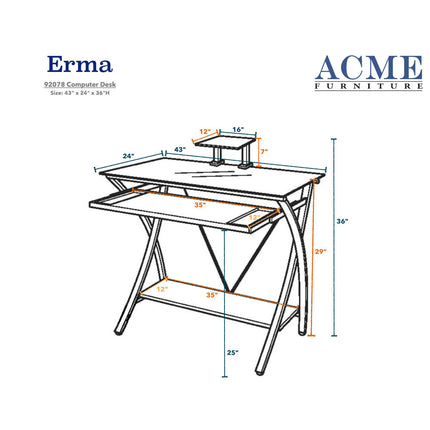 ACME 92078 Erma Computer Desk, Black