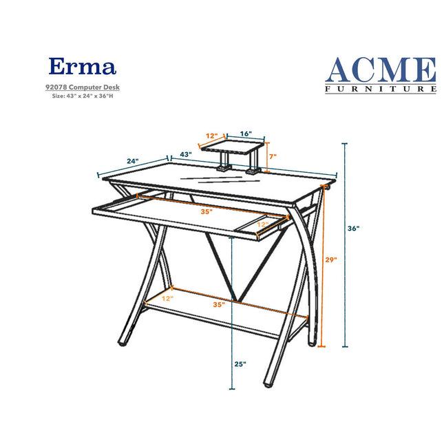 ACME 92078 Erma Computer Desk, Black