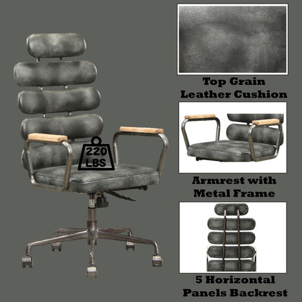 ACME 92107 Calan Executive Office Chair, Vintage Black Top Grain Leather