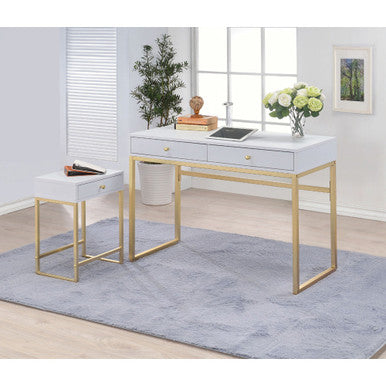 ACME 92312 Coleen Desk, White & Brass ACME Furniture