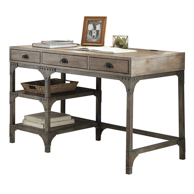 ACME 92325 Gorden Desk, Weathered Oak & Antique Silver