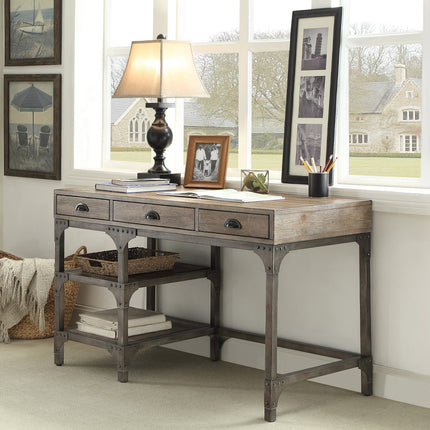ACME 92325 Gorden Desk, Weathered Oak & Antique Silver