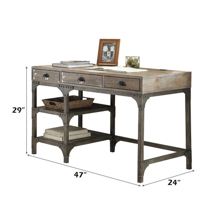 ACME 92325 Gorden Desk, Weathered Oak & Antique Silver