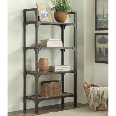 ACME 92327 Gorden Bookshelf, Weathered Oak & Antique Silver ACME Furniture