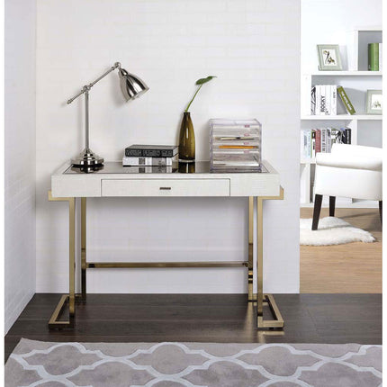 ACME 92334 Boice Desk, White PU & Champagne