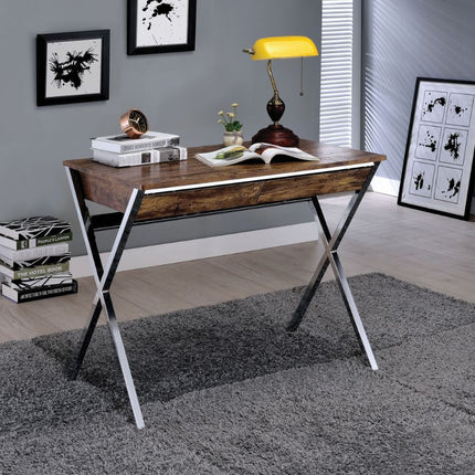 ACME 92340 Callers Desk, Weathered Oak & Chrome