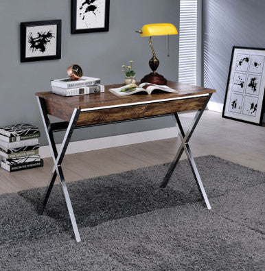 ACME 92340 Callers Desk, Weathered Oak & Chrome ACME Furniture
