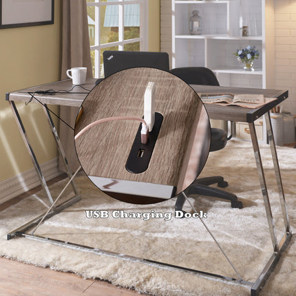 ACME 92344 Finis Desk (USB Dock), Weathered Oak & Chrome