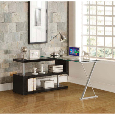 ACME 92366 Buck Desk with Swivel, Black High Gloss & Clear Glass ACME Furniture
