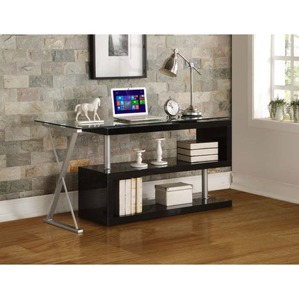 ACME 92366 Buck Desk with Swivel, Black High Gloss & Clear Glass