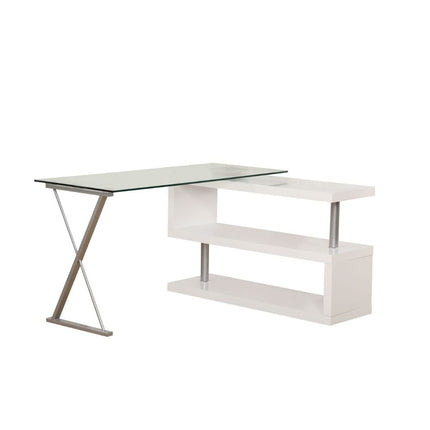 ACME 92368 Buck Desk with Swivel, White High Gloss & Clear Glass
