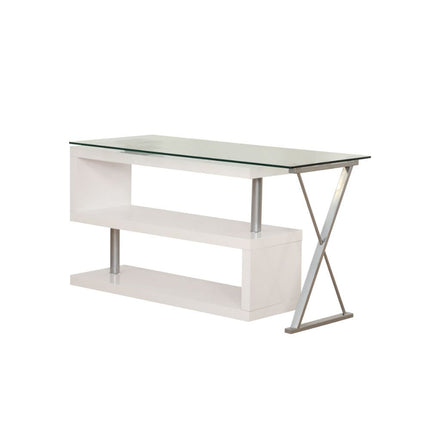 ACME 92368 Buck Desk with Swivel, White High Gloss & Clear Glass