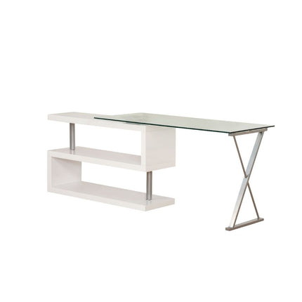 ACME 92368 Buck Desk with Swivel, White High Gloss & Clear Glass