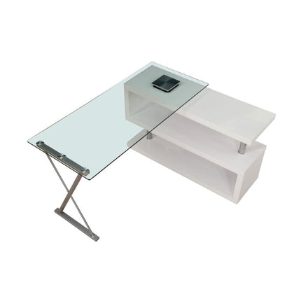 ACME 92368 Buck Desk with Swivel, White High Gloss & Clear Glass