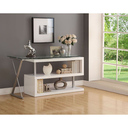 ACME 92368 Buck Desk with Swivel, White High Gloss & Clear Glass