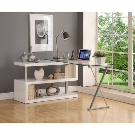 ACME 92368 Buck Desk with Swivel, White High Gloss & Clear Glass