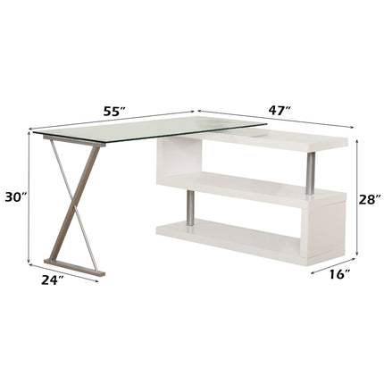 ACME 92368 Buck Desk with Swivel, White High Gloss & Clear Glass