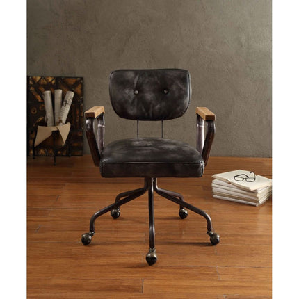 ACME 92411 Hallie Executive Office Chair, Vintage Black Top Grain Leather
