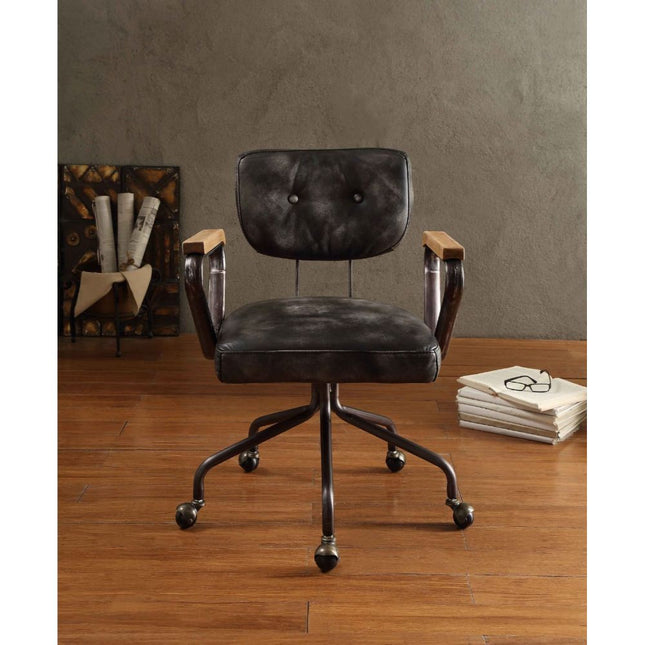 ACME 92411 Hallie Executive Office Chair, Vintage Black Top Grain Leather
