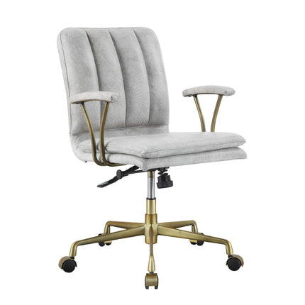 ACME 92422 Damir Office Chair, Vintage White Top Grain Leather & Chrome