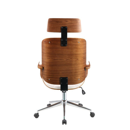 ACME 92513 Yoselin Office Chair, White PU & Walnut