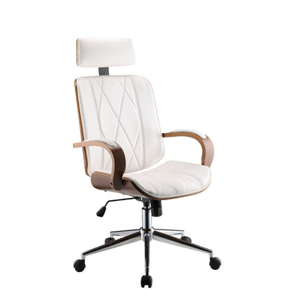 ACME 92513 Yoselin Office Chair, White PU & Walnut