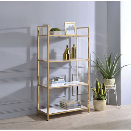 ACME 92542 Ottey Bookshelf, White High Gloss & Gold