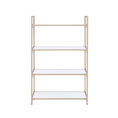 ACME 92542 Ottey Bookshelf, White High Gloss & Gold ACME Furniture