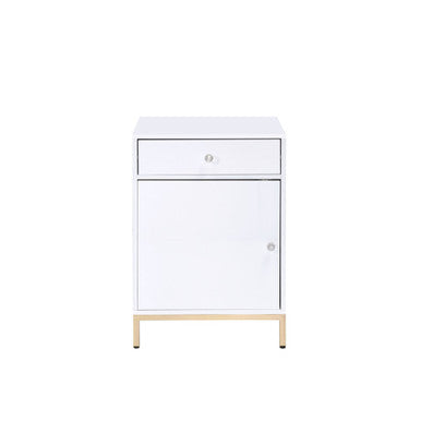 ACME 92543 Ottey Cabinet, White High Gloss & Gold ACME Furniture