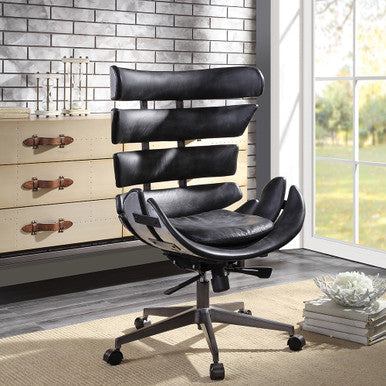 ACME 92552 Megan Executive Office Chair, Vintage Black Top Grain Leather & Aluminum ACME Furniture