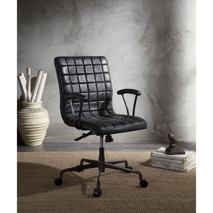 ACME 92557 Barack Executive Office Chair, Vintage Black Top Grain Leather & Aluminum