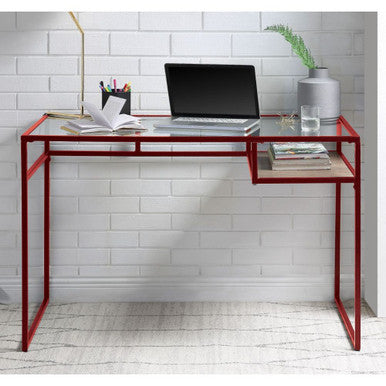 ACME 92584 Yasin Writing Desk, Red & Glass ACME Furniture