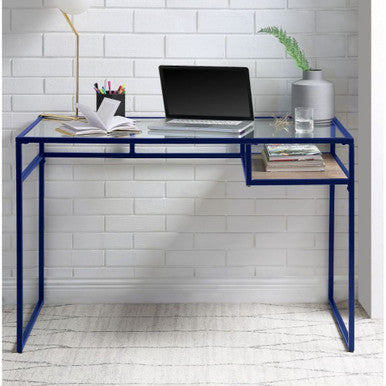 ACME 92586 Yasin Writing Desk, Blue & Glass ACME Furniture