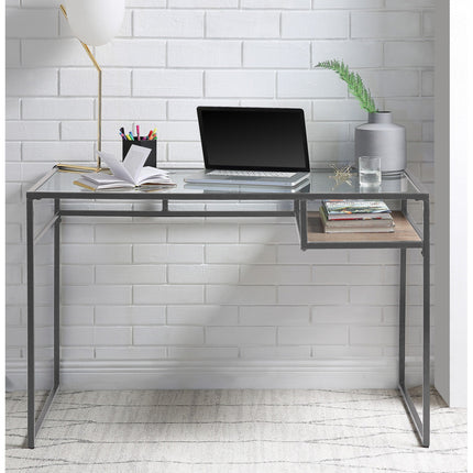 ACME 92588 Yasin Writing Desk, Gray & Glass