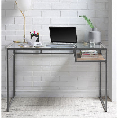 ACME 92588 Yasin Writing Desk, Gray & Glass ACME Furniture