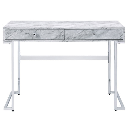 ACME 92615 Tigress Writing Desk, White Printed Faux Marble & Chrome Finish