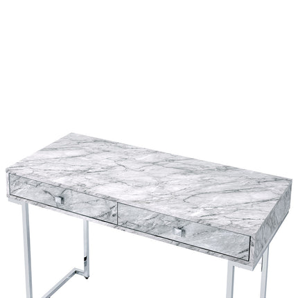ACME 92615 Tigress Writing Desk, White Printed Faux Marble & Chrome Finish